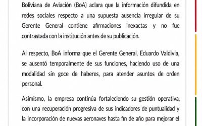 ESTATAL AÉREA NIEGA DESERCIÓN DEL GERENTE Y SEÑALA QUE EL VIAJE TIENE RESPALDO ADMINISTRATIVO